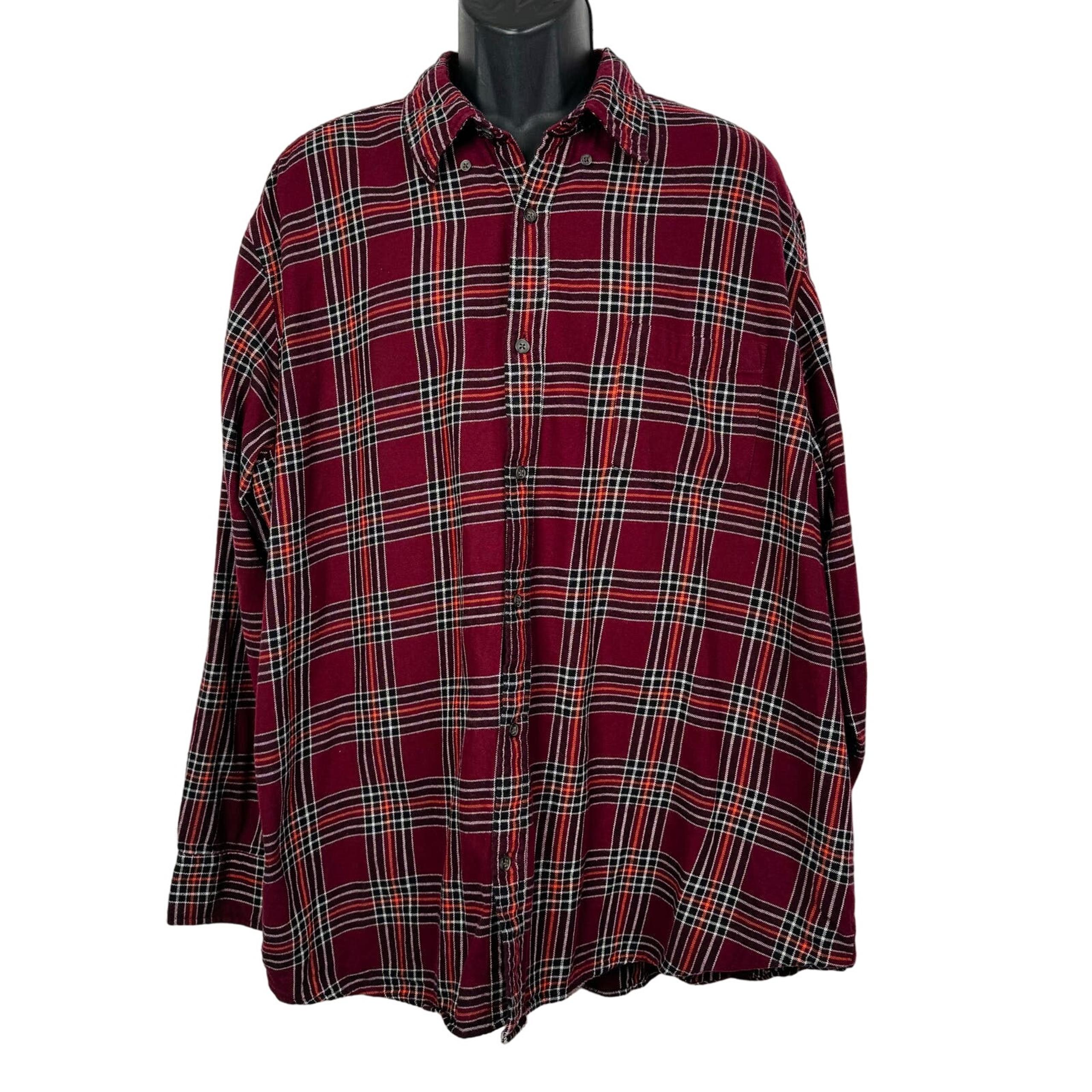 Foundry Men's Red Cotton Flannel Plaid Long Sleeve Shirt Size 2XL