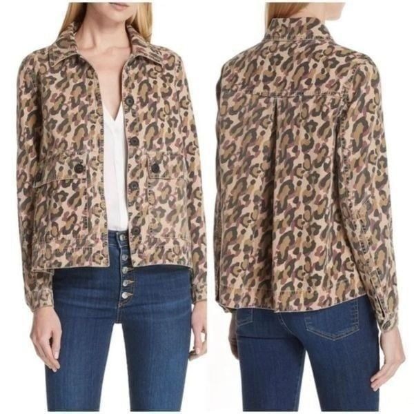 Veronica Beard Mercer Leopard Print Denim Cotton Utility Jacket Women’s Size XS