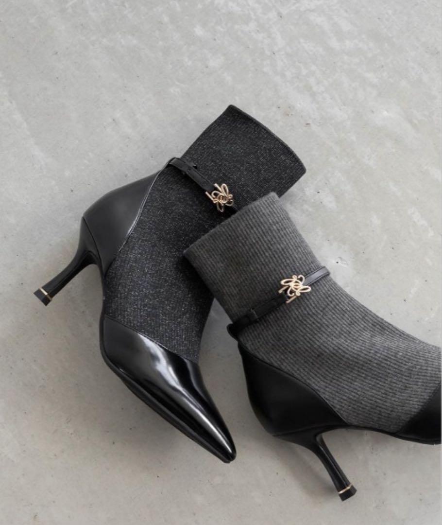 【Brand New】RANDA Gold Part Knit Docking Boots Black S