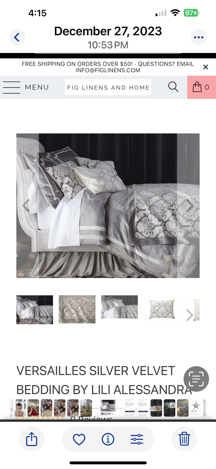 Lili Alesandra silver velvet Versailles bed skirt 20”