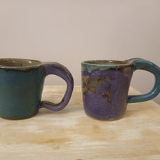 Signed Stonewear Pottery Glazed Coffe Mugs x2