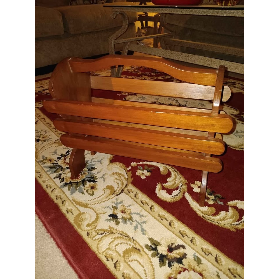 Vintage Magazine Rack Caddy Box Oak Wood Double Sided