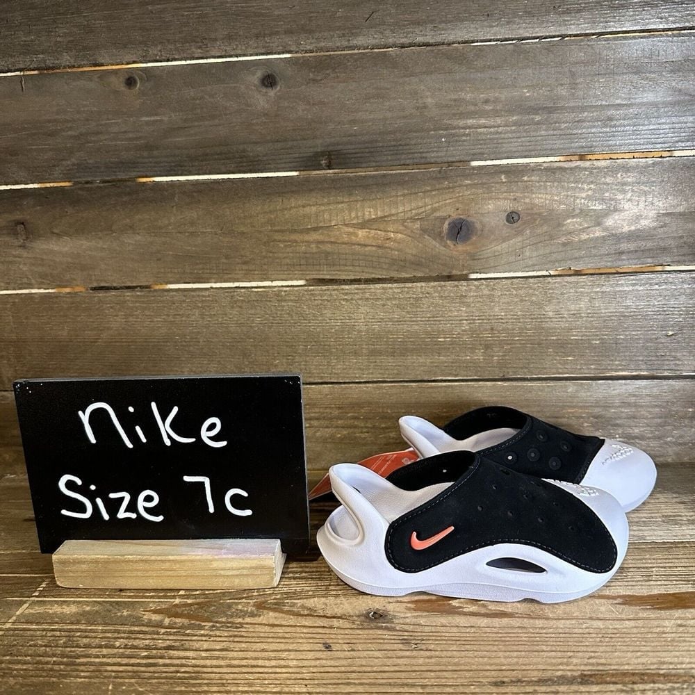 New 55 Little Kids Nike Aqua Swoosh Water/Land Blk/White Shoes Sandals Size 7C