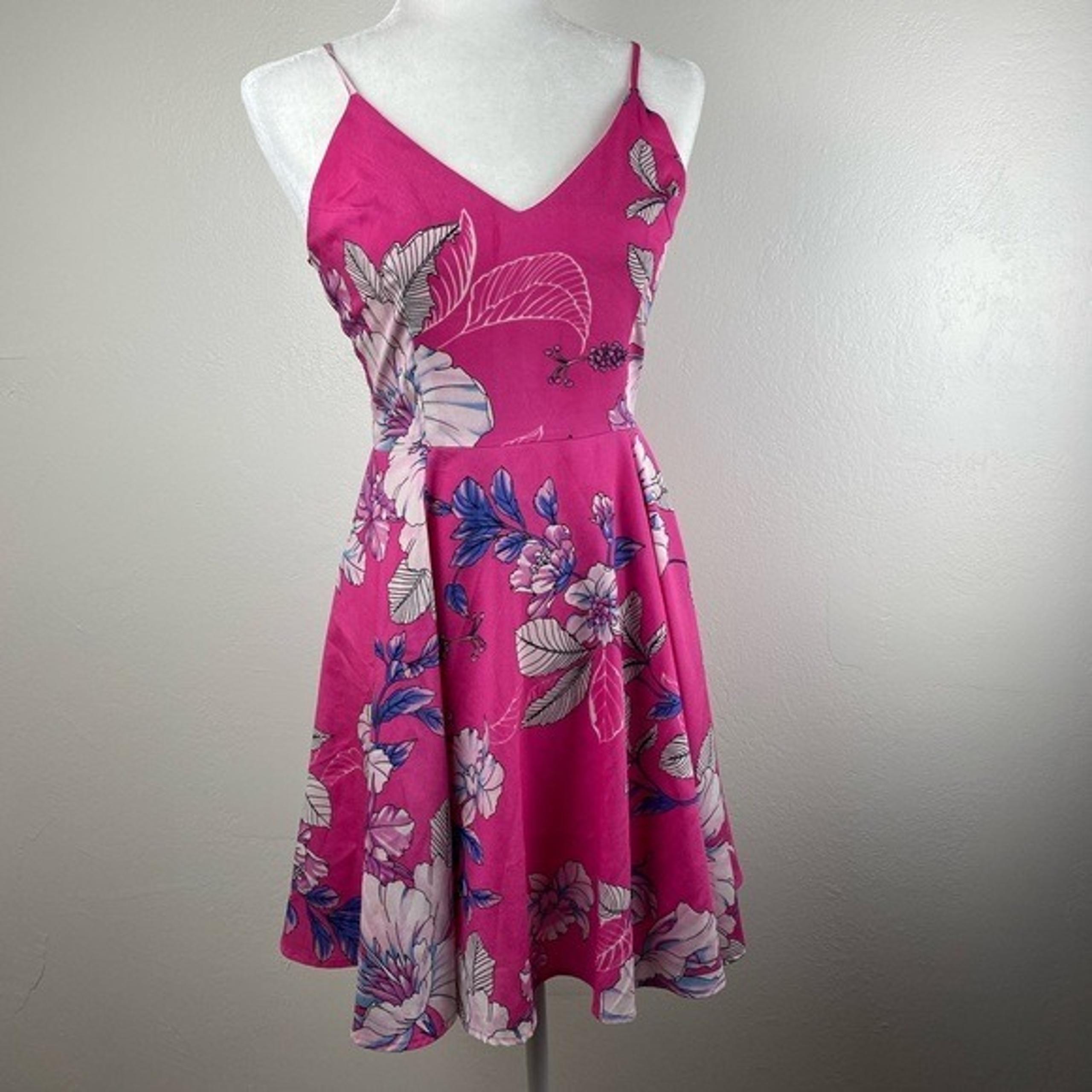 YUMI KIM Pink Floral Lined Spaghetti adjustable strap Dress women’s size XS