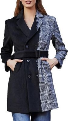 Women's Coat with Plaid Patch Style, Wool Blend Winter Coat NWT / SEALED MEDIUM
