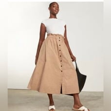 Everlane Women's Button maxi Skirt paperbag waist brown gingham size Medium NWT