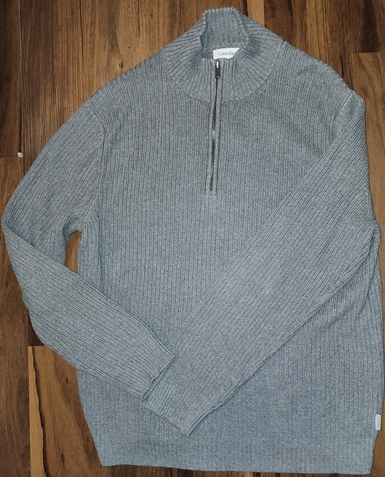 Mens NWOT Sz XL Calvin Klein Ribbed Mock Neck Half Zip Gray Sweater