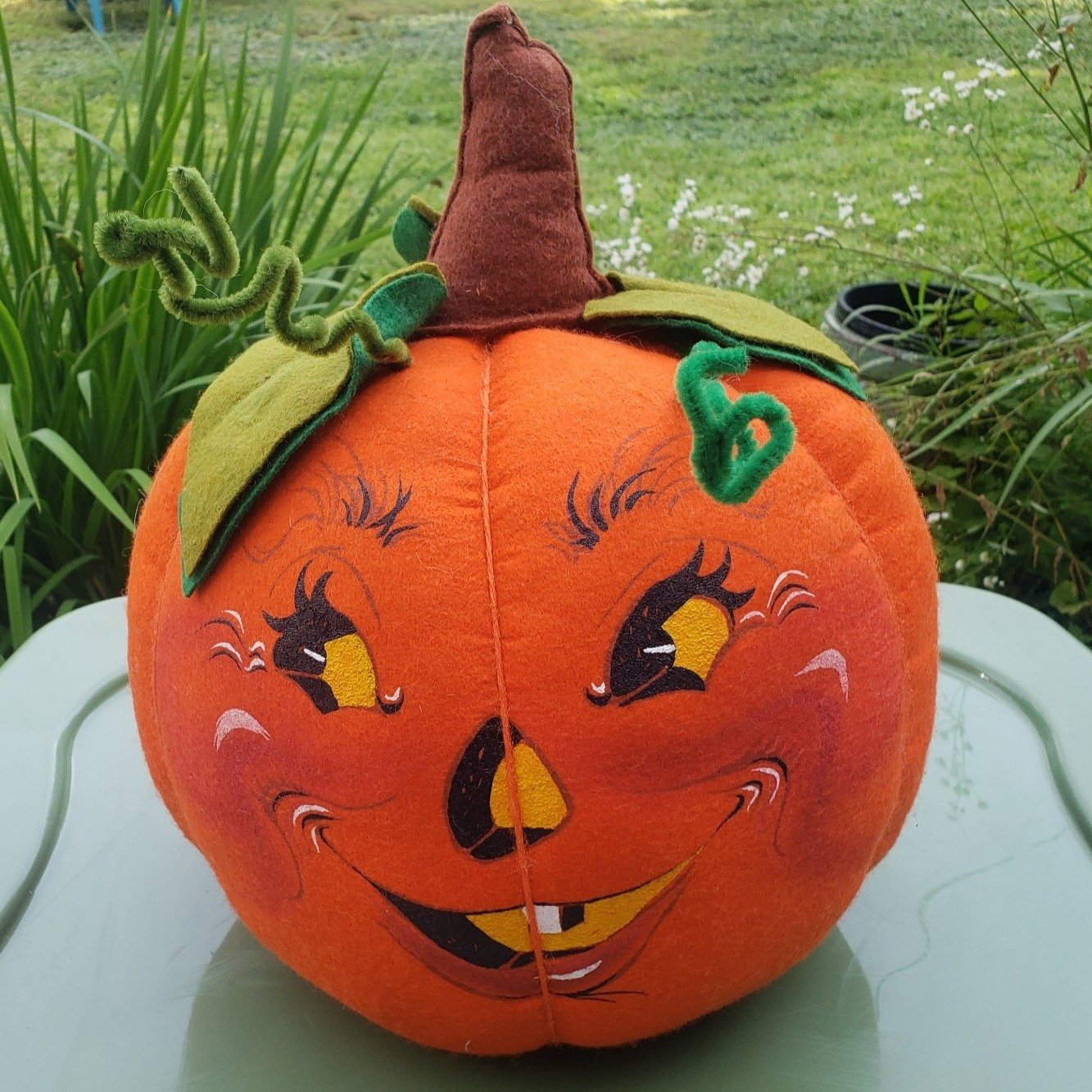 VTG 1988 Annalee Orange Pumpkin Jack-O-Lantern Stuffed Felt Plush - Large 14