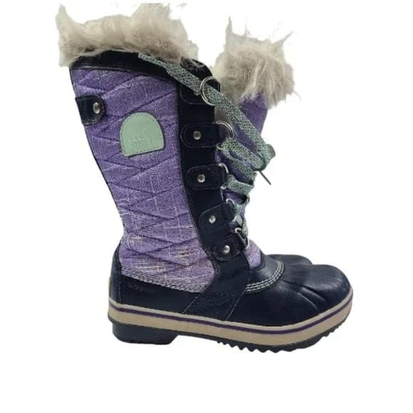 Sorel Girl's Purple Black Joan Of Arctic Fur NY2420-551 Mid-Calf Winter Boots 2