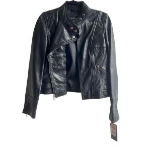Black rivet faux leather jacket womens hot sale